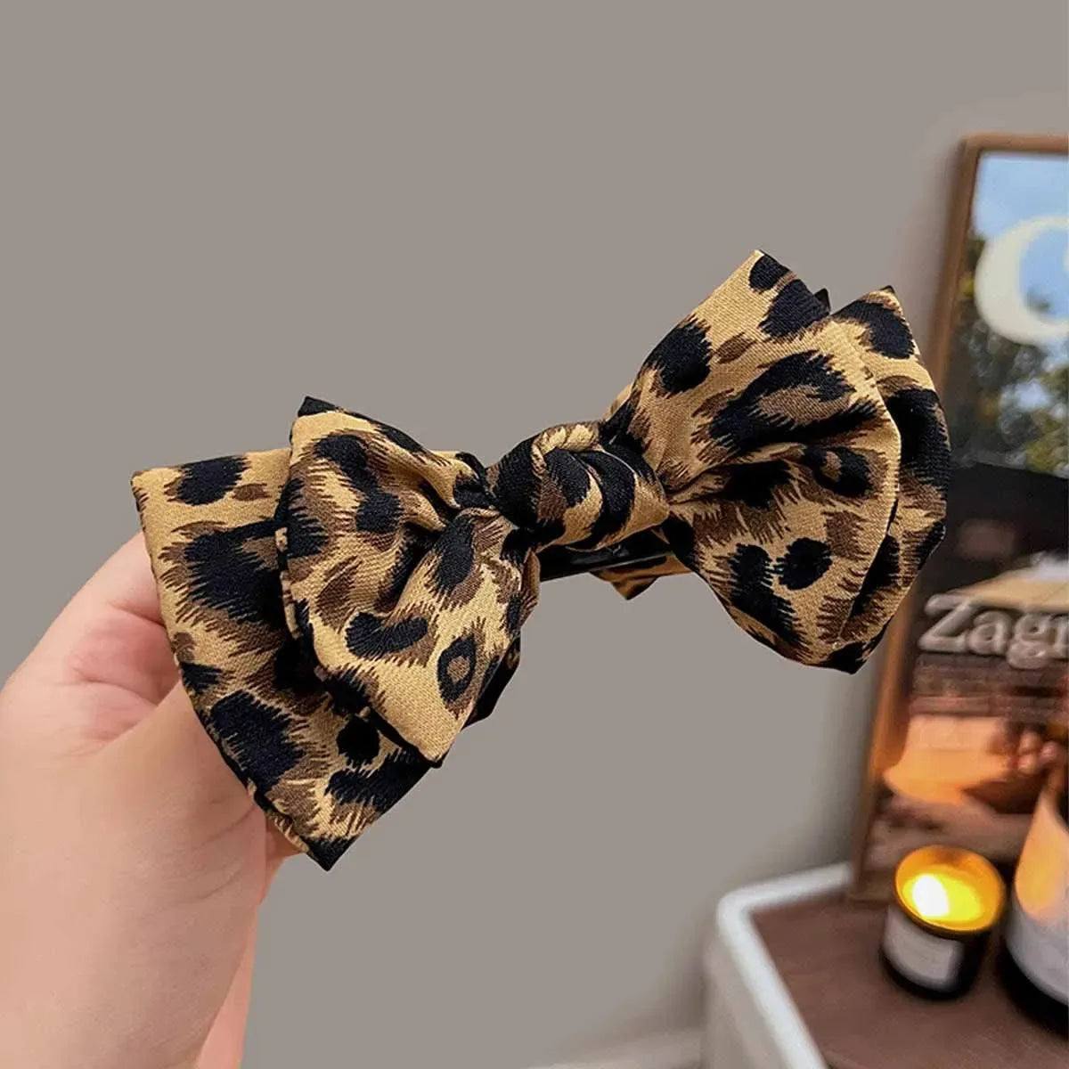 Vintage Leopard Print Bow Hair Clip Barrette for Women