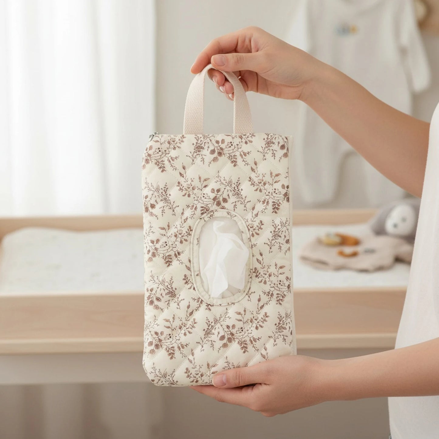 Canvas Floral Quilted Baby Wipes Dispenser | Travel Wipe Bag