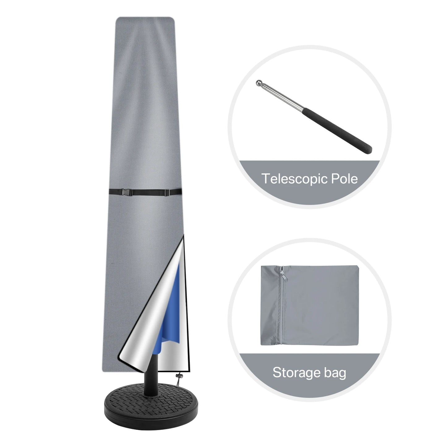 210D Oxford Waterproof Patio Umbrella Cover with Zipper & Rod
