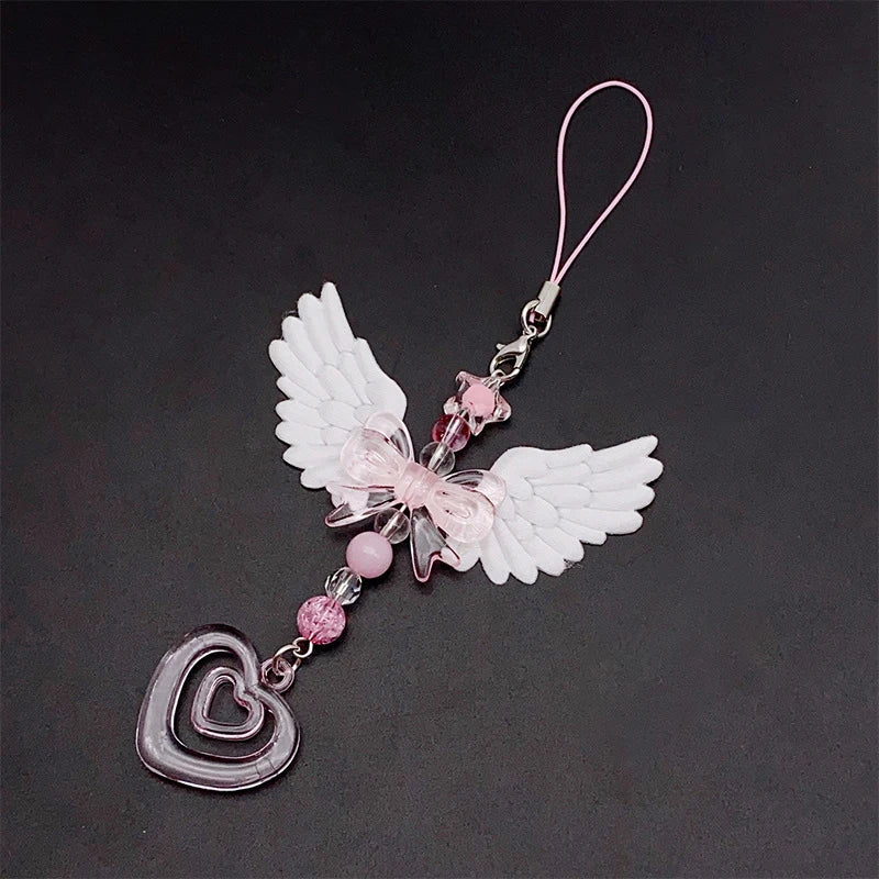 Angel Wing Bowknot Acrylic Phone Chain Keychain & Bag Charm