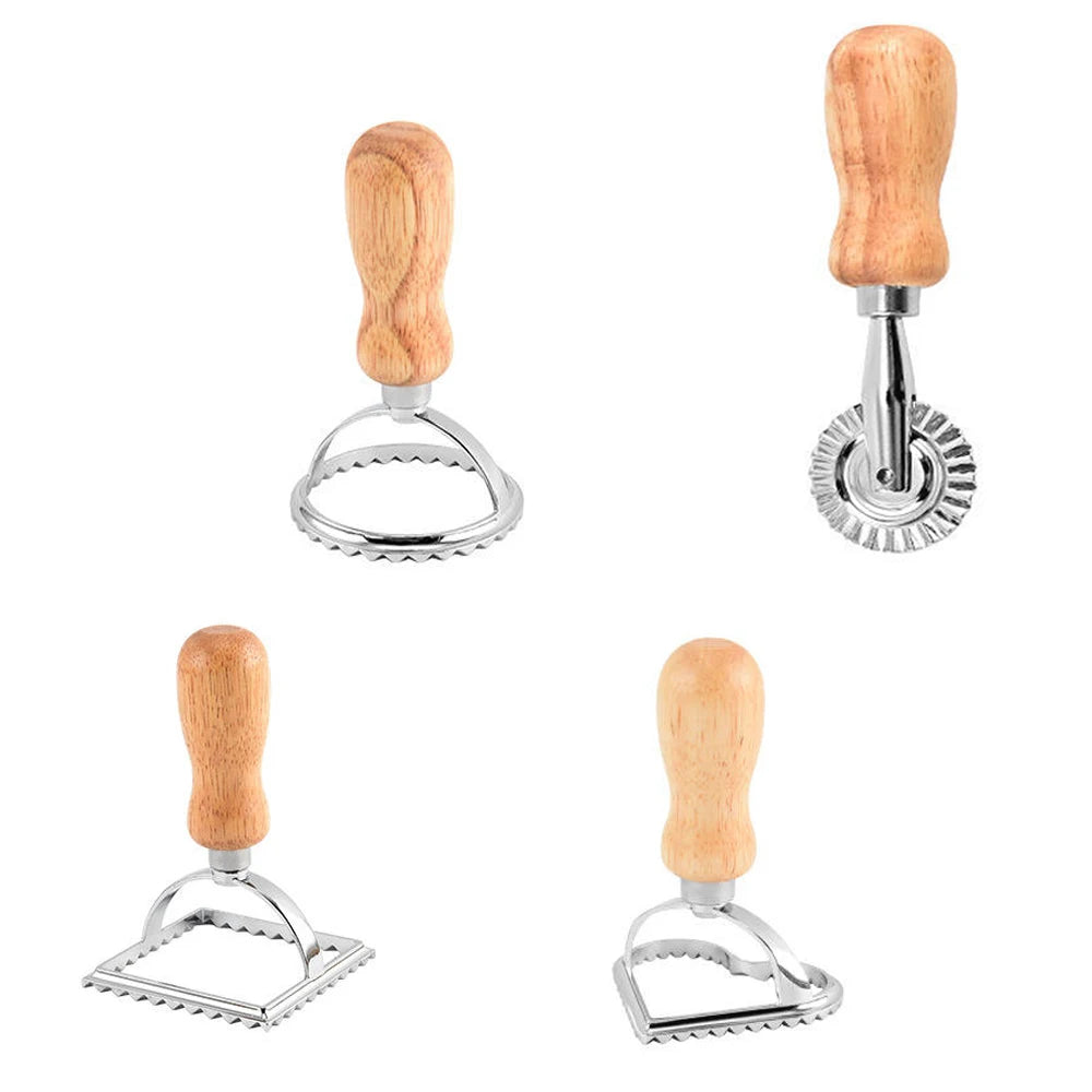 Ravioli Stamp Maker & Cutter Set with Roller Wheel | Wooden Handle