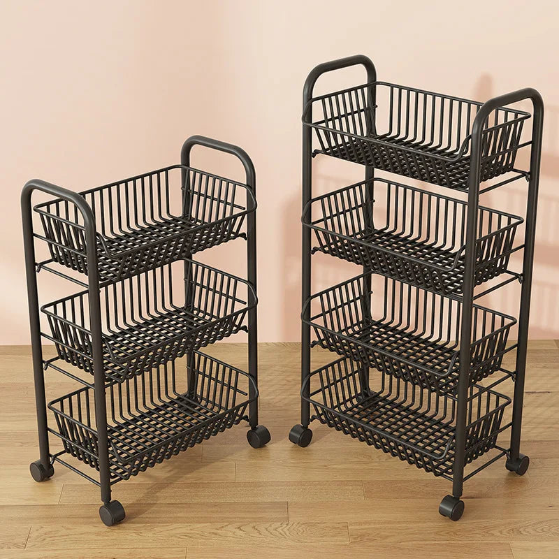 Sturdy Heavy Duty Space Saving Multilayer Kitchen Vegetable Fruit Storage Rack Rolling Cart with Baskets for Home Pantry Peaceful Pleasures Health and Wellness