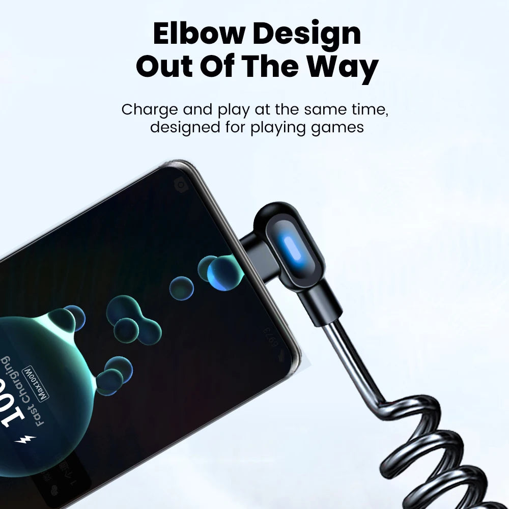 6A Fast Charging Coiled USB C Cable Dual Elbow Retractable Spring Type C Data Cord 1.5M Stretchable for iPhone Samsung Xiaomi Peaceful Pleasures Health and Wellness