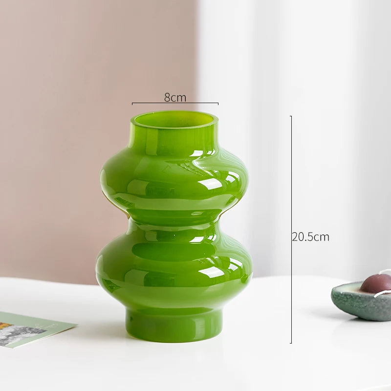 Green Glass Vase | Hydroponics Plant Pot & Floral Decor
