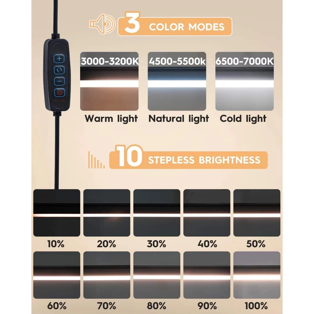 Desk lamp,LED desk lamp with rocker arm,adjustable Angle,10 brightness levels,3 lighting modes,fixture,eye-protecting learning Peaceful Pleasures Health and Wellness