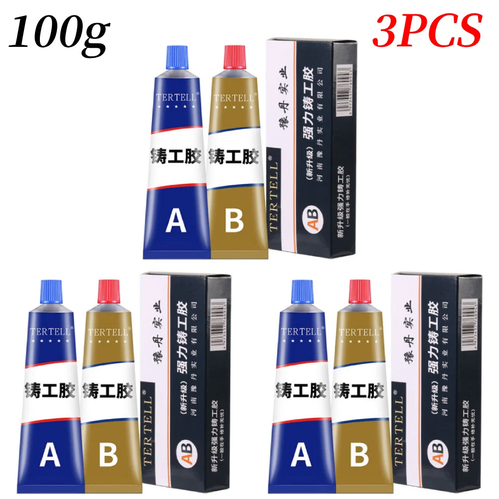 Cold Welding Glue Metal Repair Glue Heat-resistant AB Sealant High-strength Magic Plastic Repair Casting Adhesive Epoxy Resin Peaceful Pleasures Health and Wellness 100g 3PCS