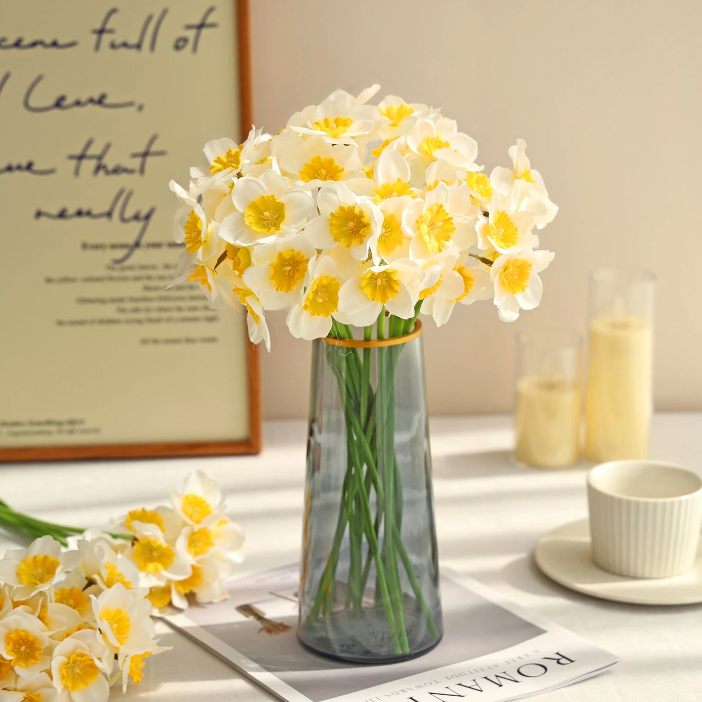 Silk Narcissus Artificial Flower Bouquet for Wedding & Home Decor