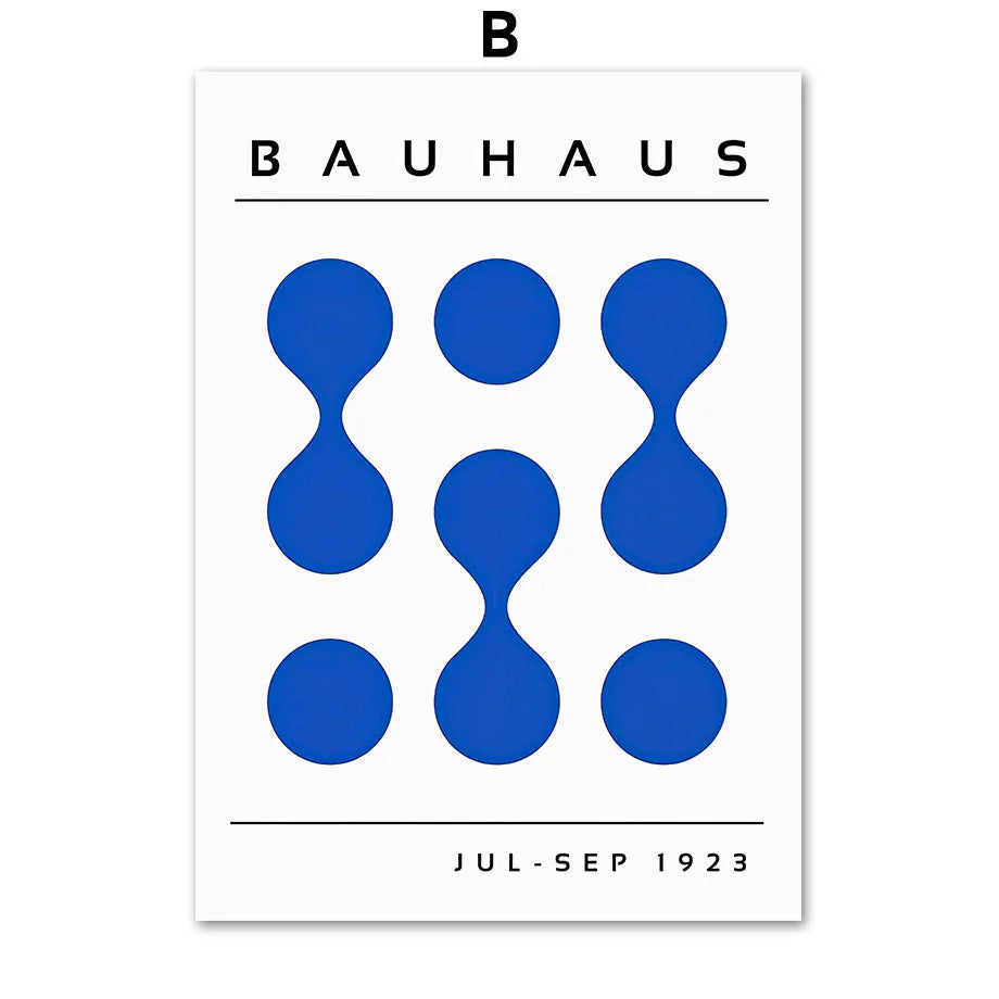 Mid Century Modern Blue Bauhaus Abstract Canvas Wall Art Print