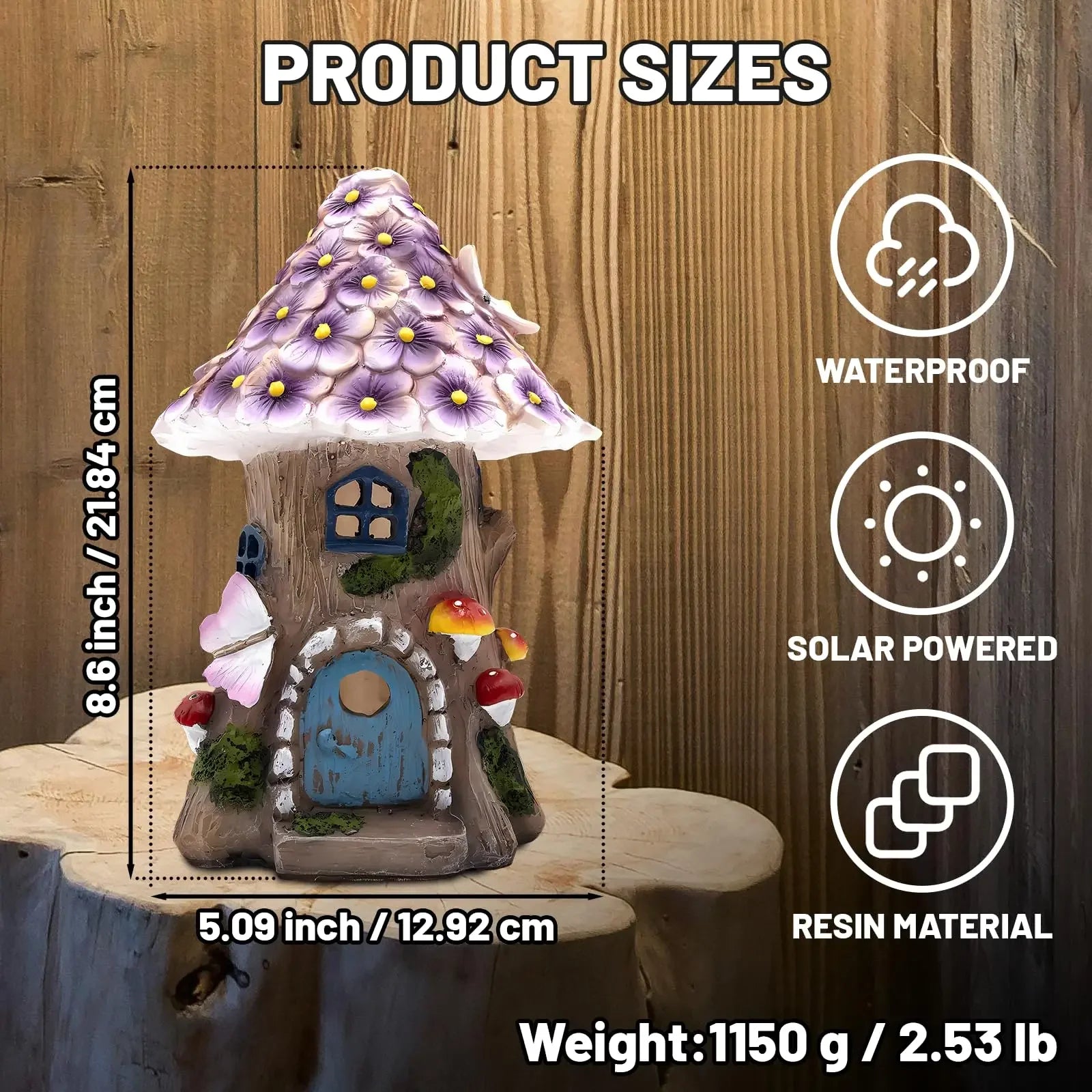 Fairy Garden House Solar Outdoor Statue, Light Up Mushroom Figurines Lawn Decorations for Yard, Fairies for Miniature House Peaceful Pleasures Health and Wellness