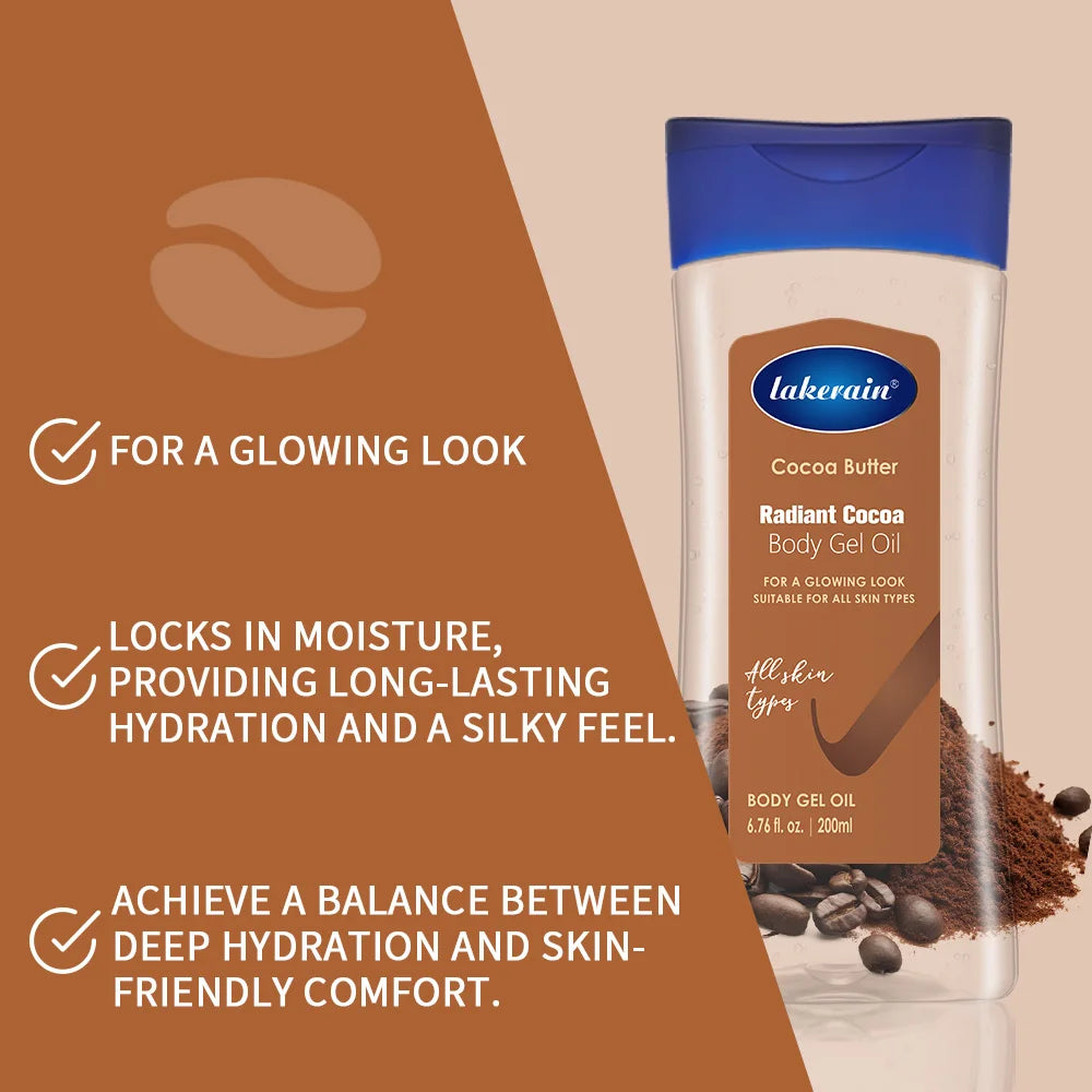 Radiant Cocoa Body Gel Oil Moisturizing Radiant for Glowing Skin Body Gel Oil Cocoa Butter Hydration For Dry Skin Care Peaceful Pleasures Health and Wellness