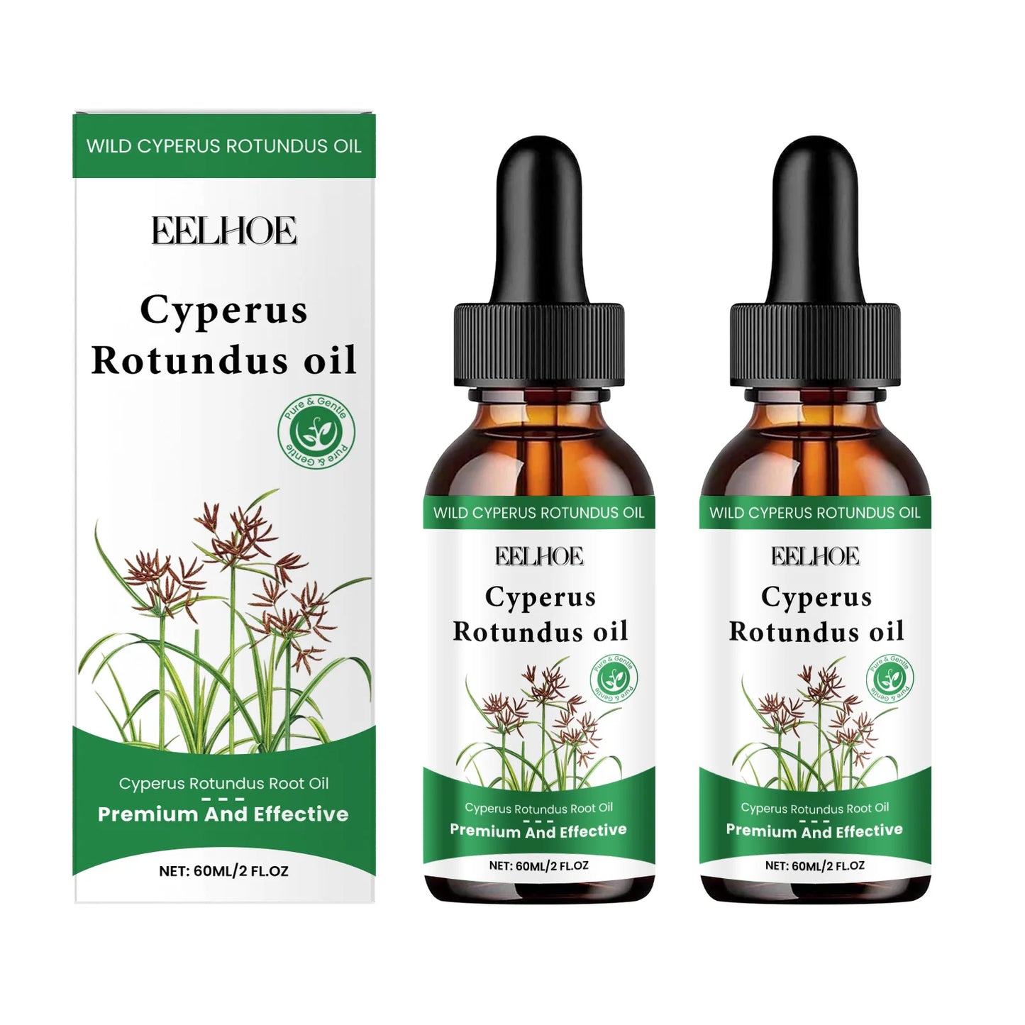 Cyperus Rotundus Essential Oil Moisturizing Smooth Inhibit Hair Growth Natural Ingredient Non-irritating Hair Removal Care Serum Peaceful Pleasures Health and Wellness 2 X 60ml Boxed