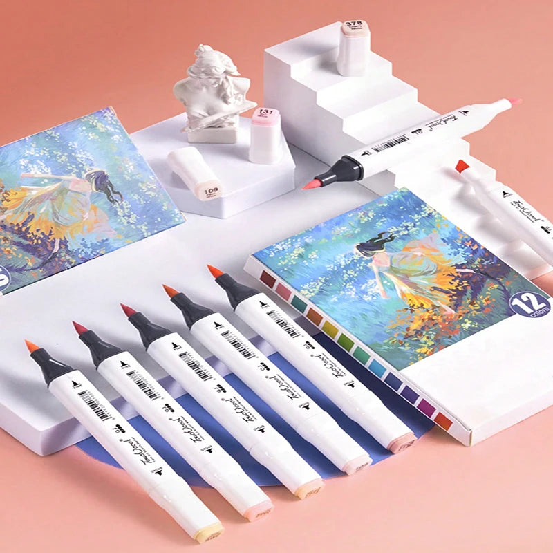 Bview Art 6 Double-headed Oil Marker Pens Drawing Fine Point Pen