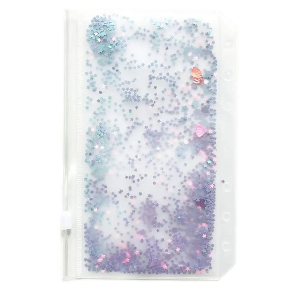 School Stationery Creativity Glitter Sequins Loose Leaf Zipper PVC Handbook A5/A6 Binder Storage Pouch Inner Pocket File Holder Peaceful Pleasures Health and Wellness A10