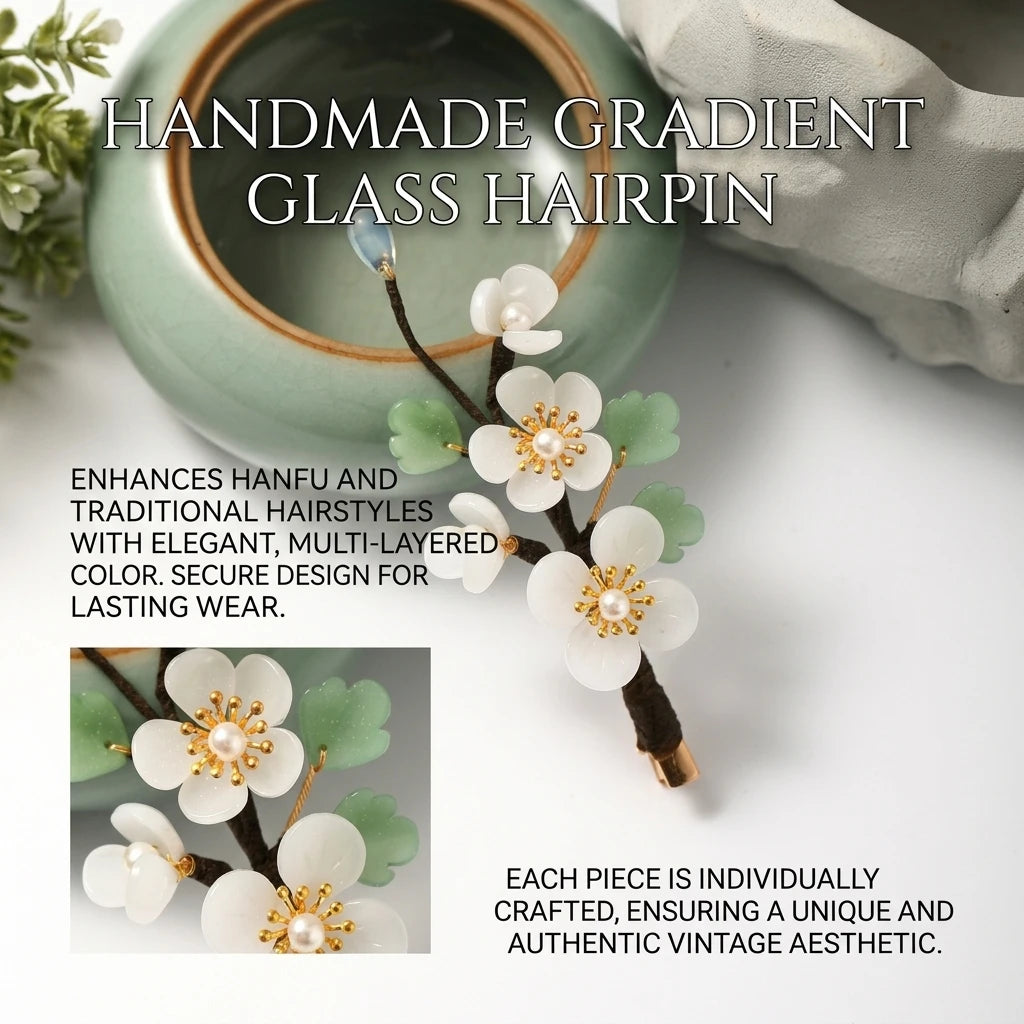 Vintage Hairpin With Gradient Glass Flower Design For Hanfu Enthusiasts Peaceful Pleasures Health and Wellness