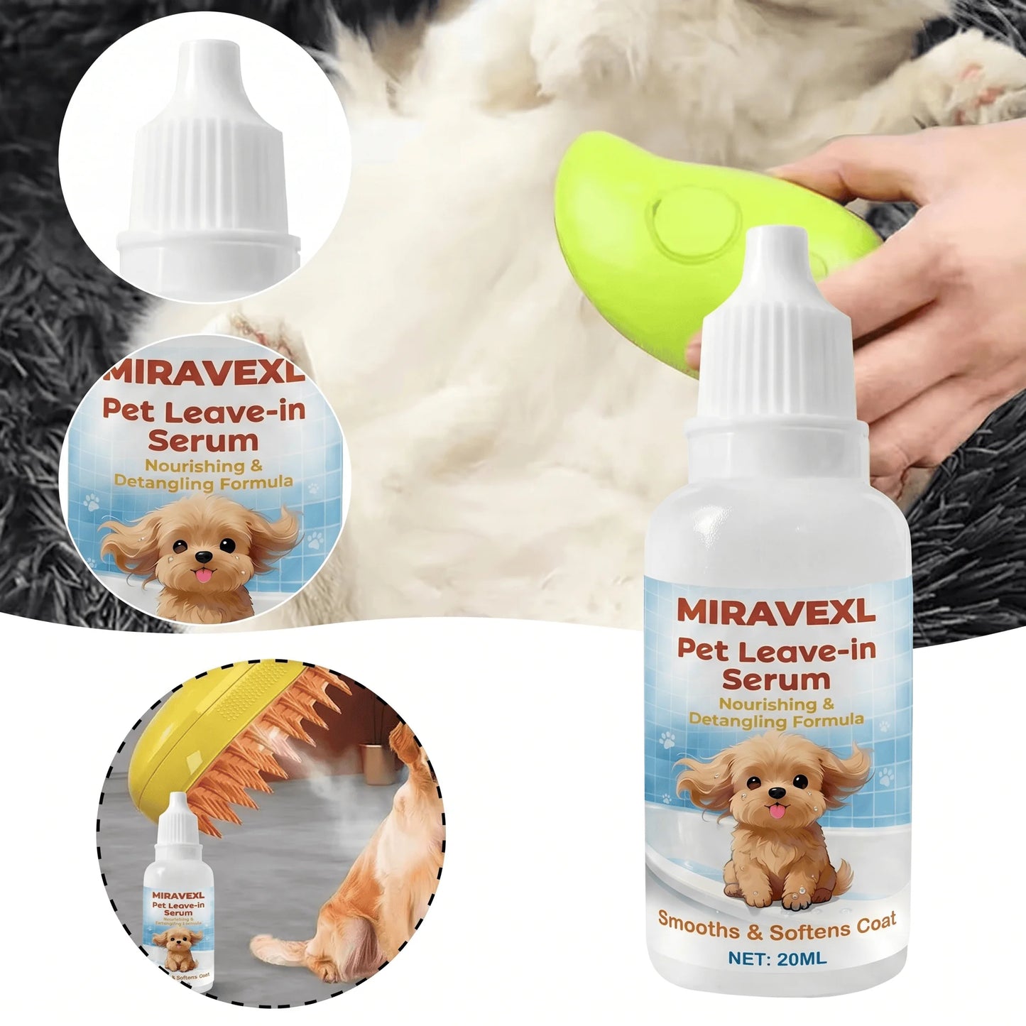 Pet Leave-In Serum - Nourishing, Detangling & Moisturizing Formula for Soft, Smooth & Healthy Dog Coat - Anti-Frizz Peaceful Pleasures Health and Wellness