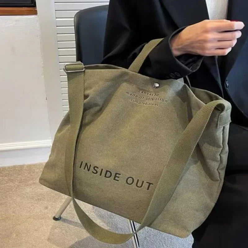 Beige Canvas Tote Bag – Large Capacity Shoulder Bag | JETTING