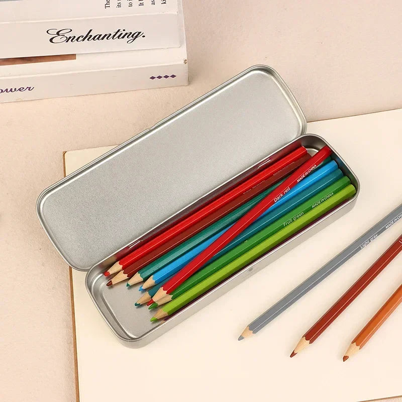 Heavy Duty Metal Pencil Case – Iron Pen Box, Silver | 20.2cm
