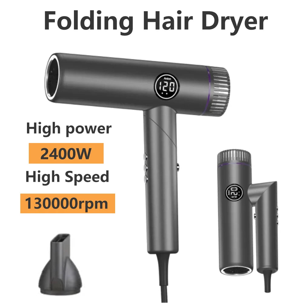 2400W Professional Folding Portable Brushless Hair Dryer 130000rpm High-Speed Negative Ionic Blow Dryer Hotels Travel Hair Dryer Peaceful Pleasures Health and Wellness