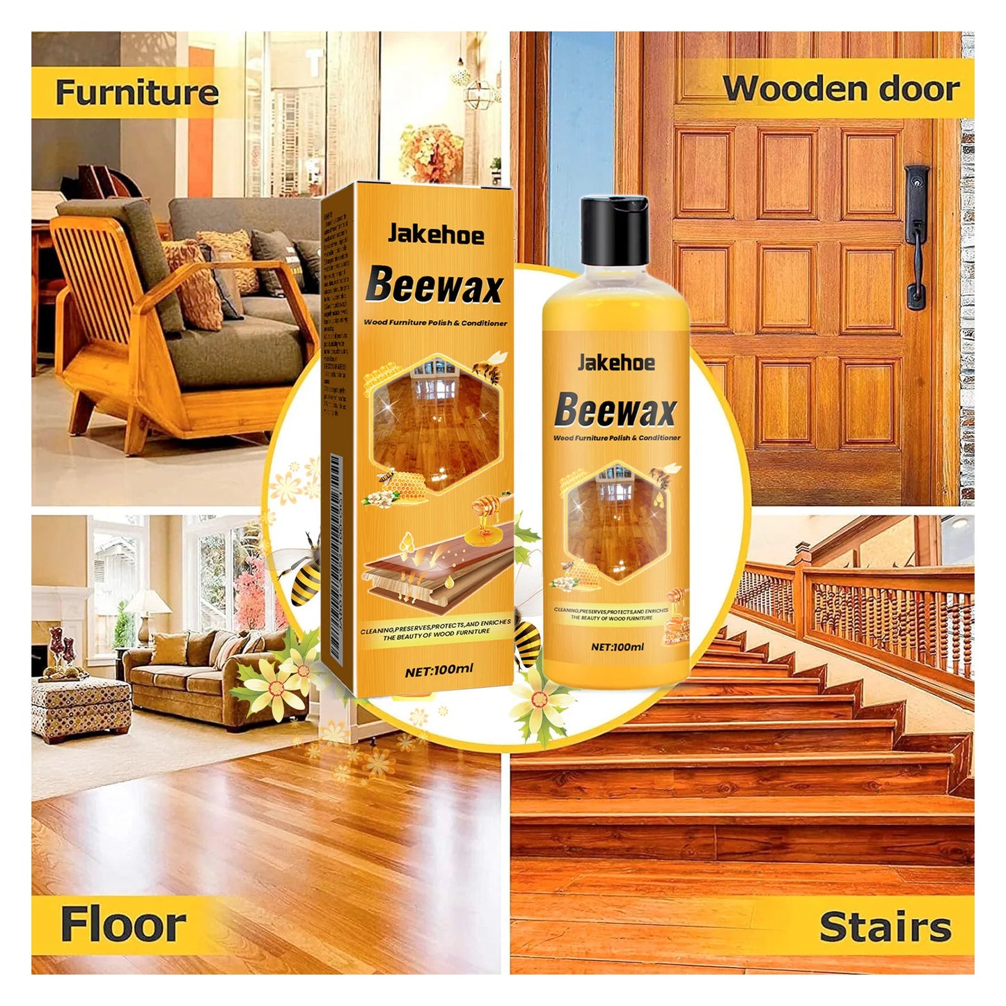 Beeswax Wood Floor Cleaner & Polish – Clean, Shine & Protect Wood Floor Polish Peaceful Pleasures Health and Wellness