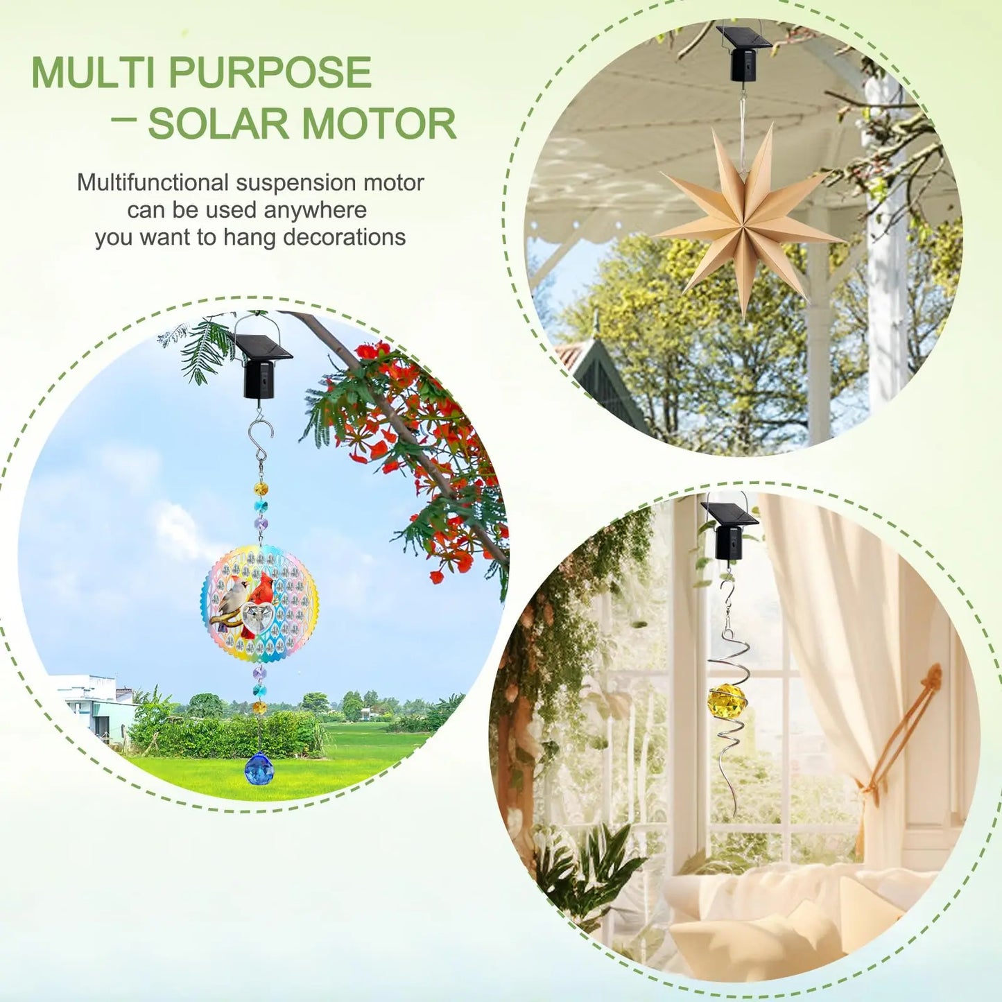 Wind Spinner Solar Motor with Hook Solar Powered Wind Chime Ornament Rotating Outdoor Decor Wind Spinner Solar Motor Peaceful Pleasures Health and Wellness