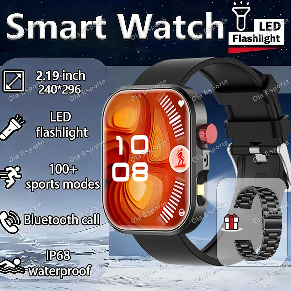 LED Flashlight Smartwatch – Bluetooth Call & Fitness Tracker HW12