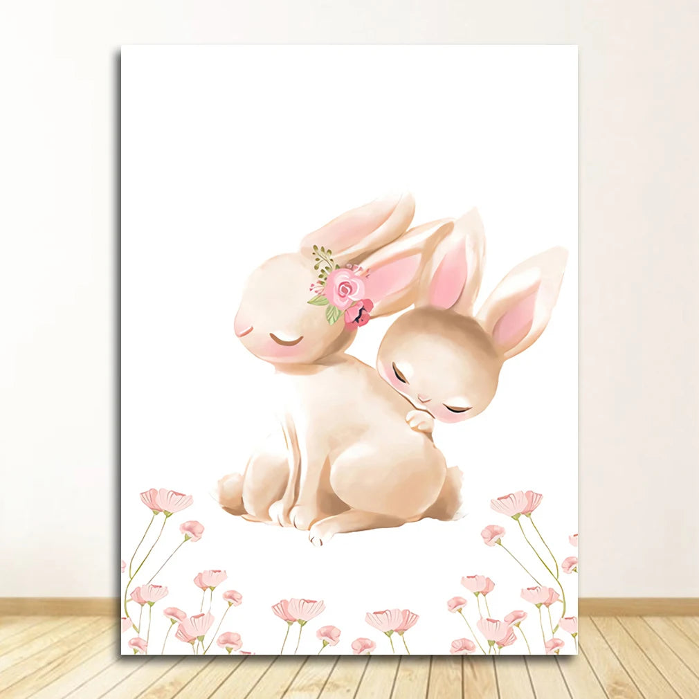 Pink Bunny Nursery Canvas Wall Art | Girls Baby Room Decor