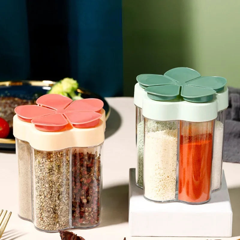 5-Compartment Seasoning Jar & Spice Organizer – Transparent PP with Mesh Pour Spout for Kitchen & Camping