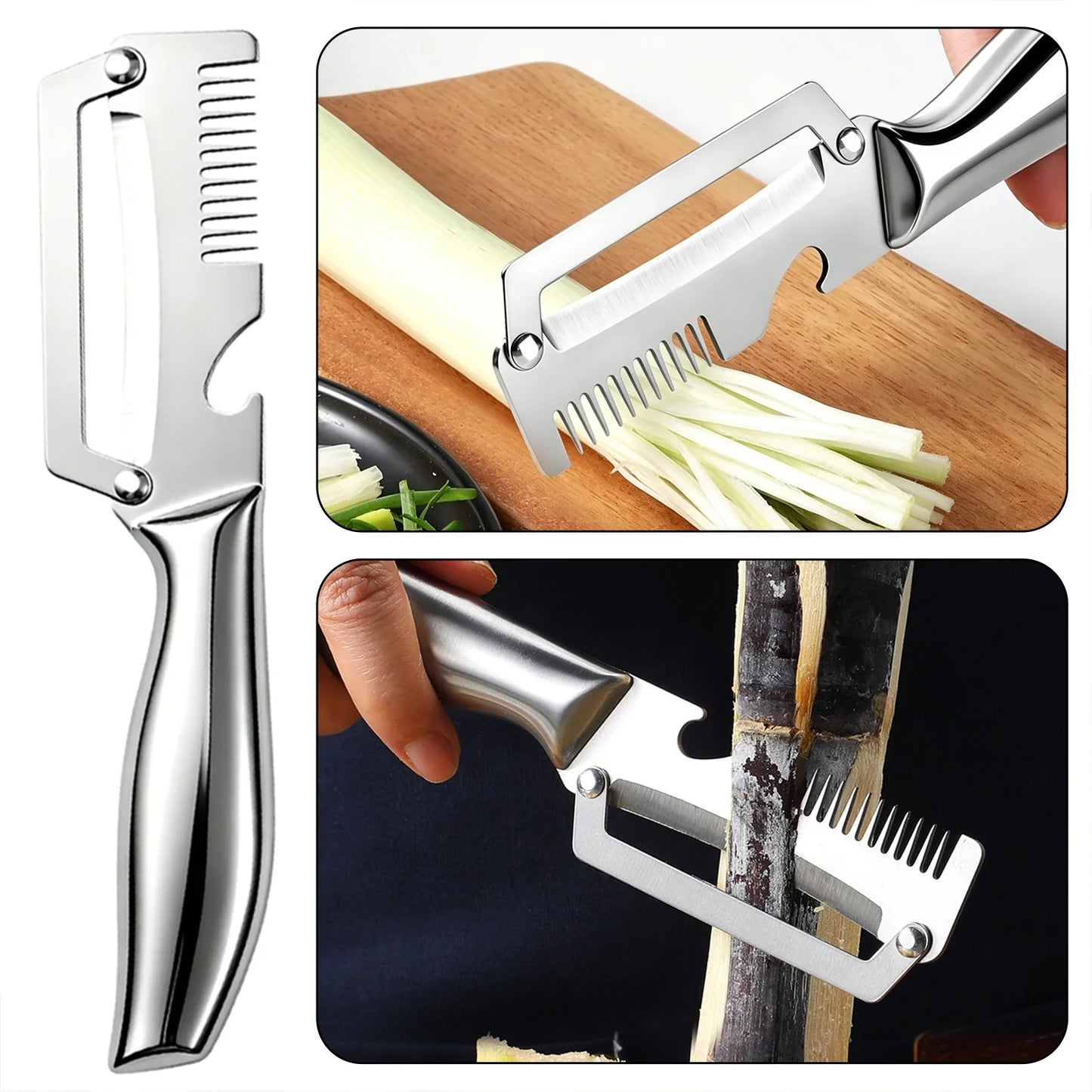 3-in-1 Stainless Steel Vegetable Peeler & Scallion Shredder