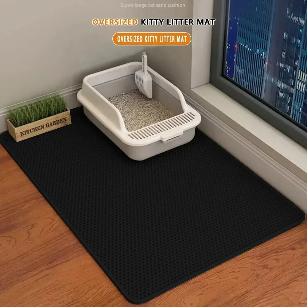 Cat Litter Mat Waterproof Double Layer Pet Litter Box Mat Pet Toilet Cat Mat Nonslip Sand Cat Washable Mat Pet Clean Peaceful Pleasures Health and Wellness black