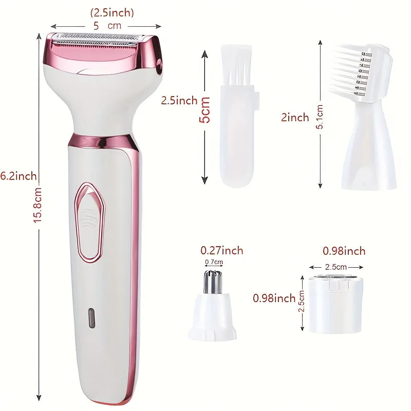 4 in 1 Electric Razor for Women Shaver Lady Shaver Body Hair Trimmer for Armpit Bikini Arm Leg Face Mustache Portable Painless Peaceful Pleasures Health and Wellness 4in1