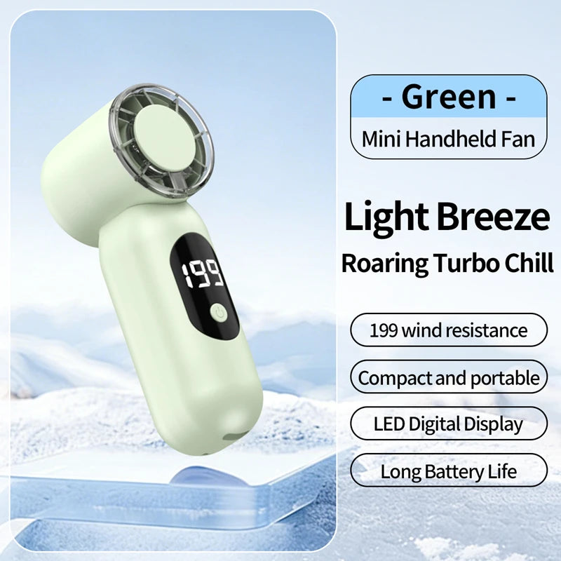 Lenovo Mini Pocket Fan USB Charging Digital Display Outdoor Quiet Operation Portable High Speed Turbo Small Fan For Office Peaceful Pleasures Health and Wellness Green