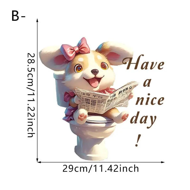 3D Cat & Dog Toilet Sticker – Waterproof Removable Bathroom Decal
