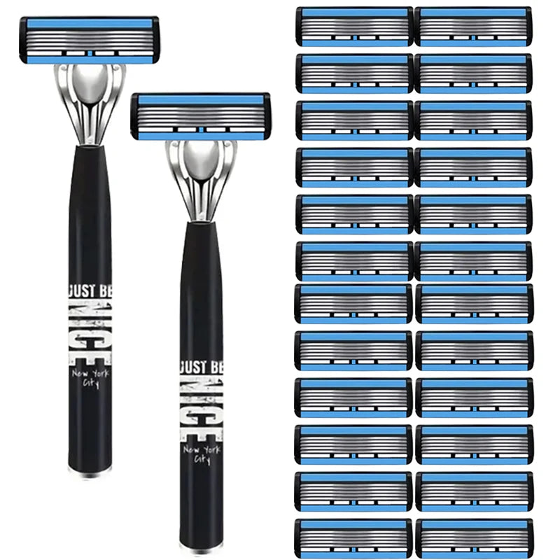 6-Layer Stainless Steel Men's Razor – Detachable & Reusable