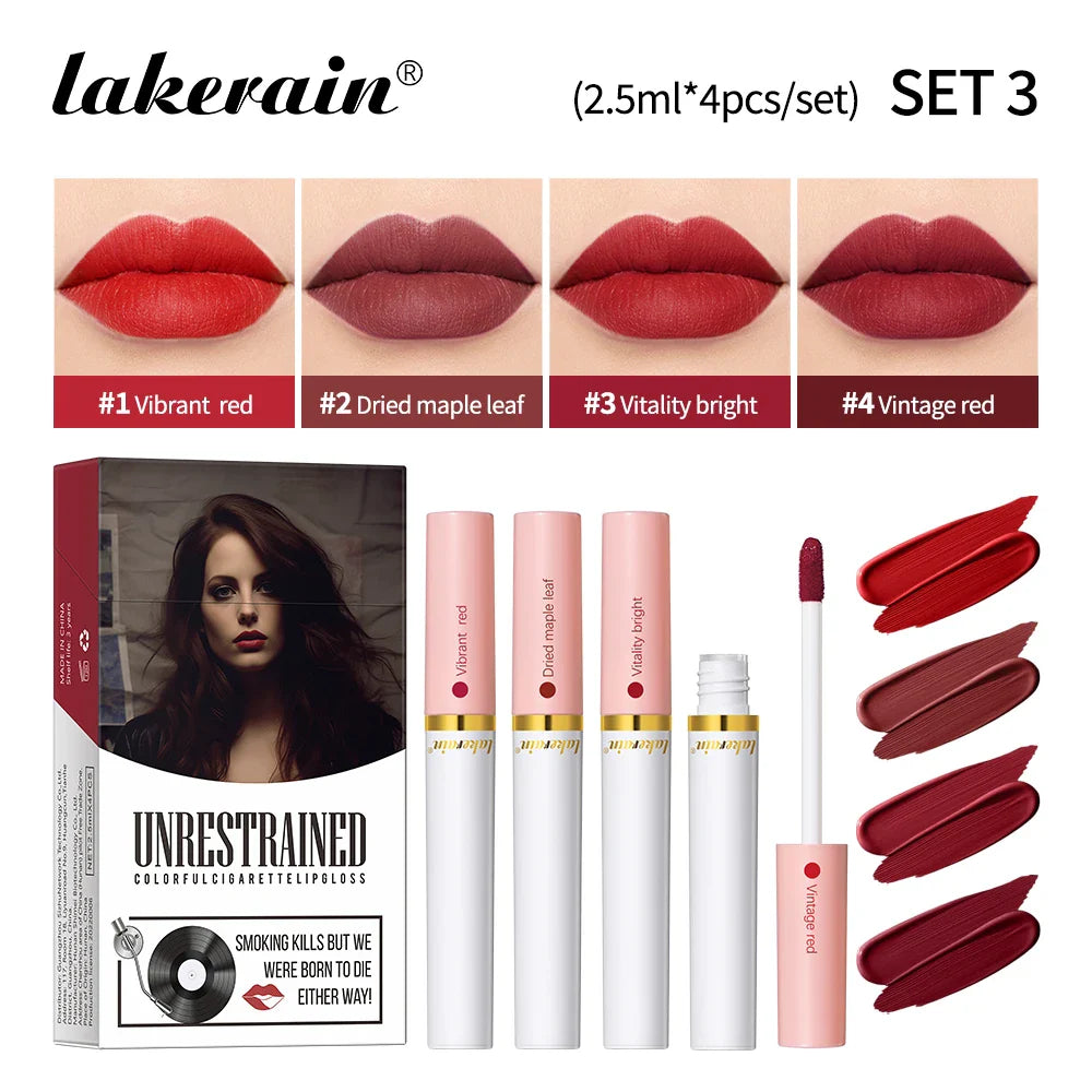 Matte Lipstick Set 4 Colors – Waterproof Velvet Lip Tint