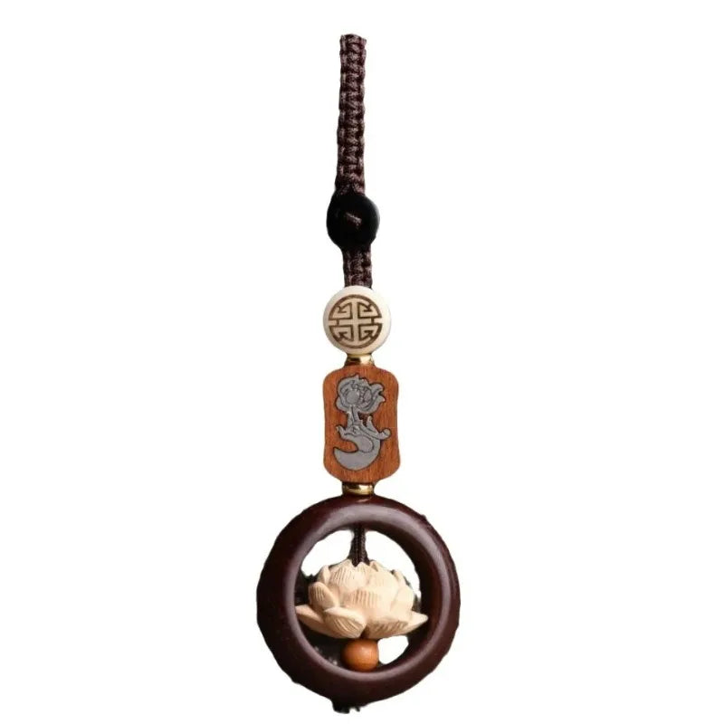 Mini Wooden Buddha Statue Lucky Lotus Keychain Pendant Accessories Holiday Gift Peaceful Pleasures Health and Wellness
