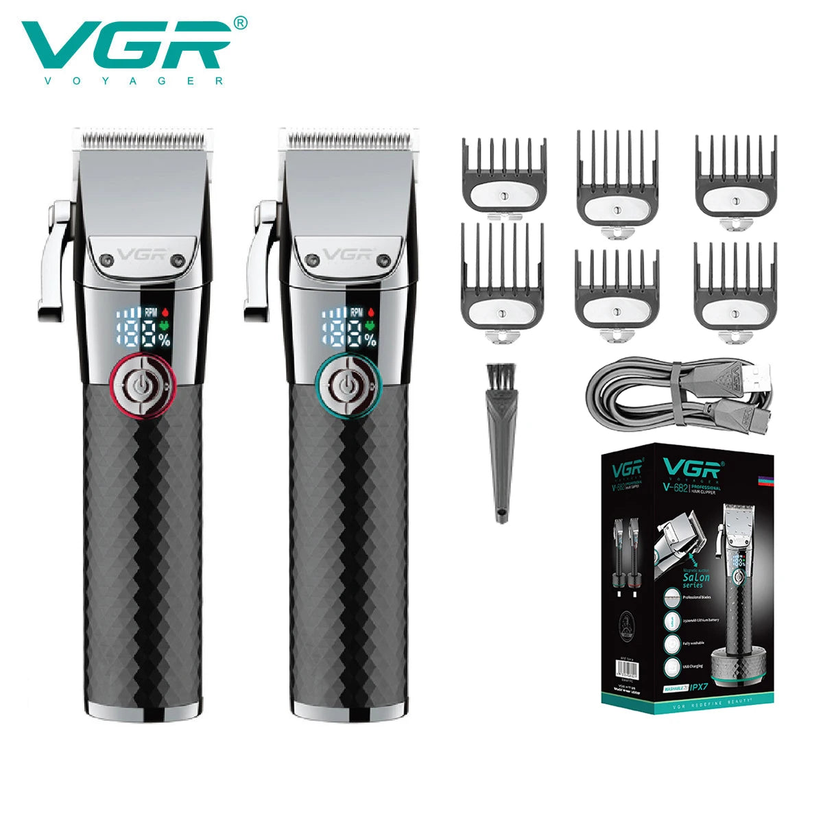 VGR V-682 Hot selling IPX7 waterproof professional hair cutting machine cordless hair trimmer rechargeable hair cipper for men Peaceful Pleasures Health and Wellness