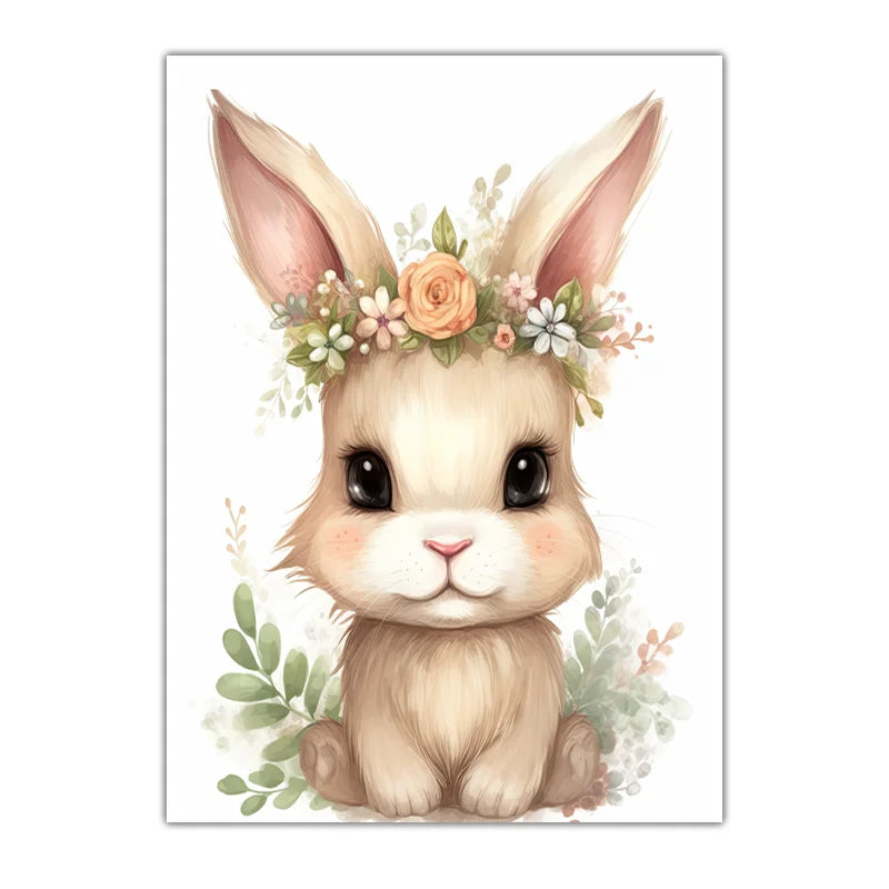 Nursery Bunny Sloth Floral Canvas Wall Art | Kids Room Decor Canvas Wall Art Print Peaceful Pleasures Health and Wellness 01 50x70cm NoFrame China Mainland