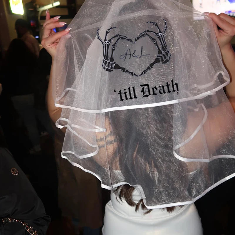 Personalized Skeleton Bridal Veil | Halloween Bachelorette Party