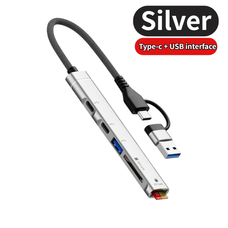 5-in-1 Multi Adapter USB +Type C HUB Docking Station with SD/TF Memory Card Reader 5Gbps Transmission Type C Hub For Laptop Peaceful Pleasures Health and Wellness 2-in-1 Silver