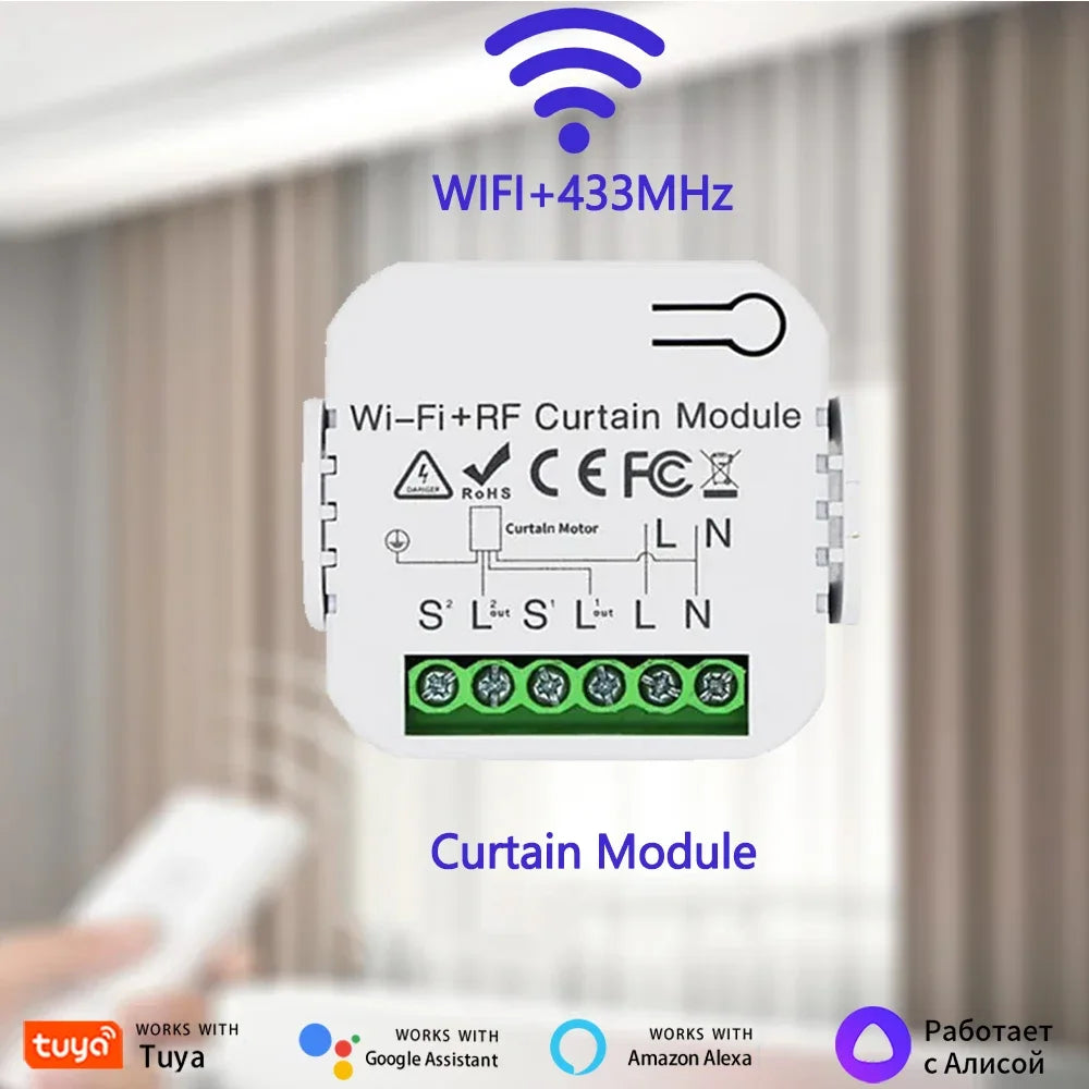 Tuya WiFi Smart Curtain Switch Breaker 433 Remote Control Roller Shades Blinds Door Controllers Smart Life For Alexa Google Home Peaceful Pleasures Health and Wellness Curtain Module