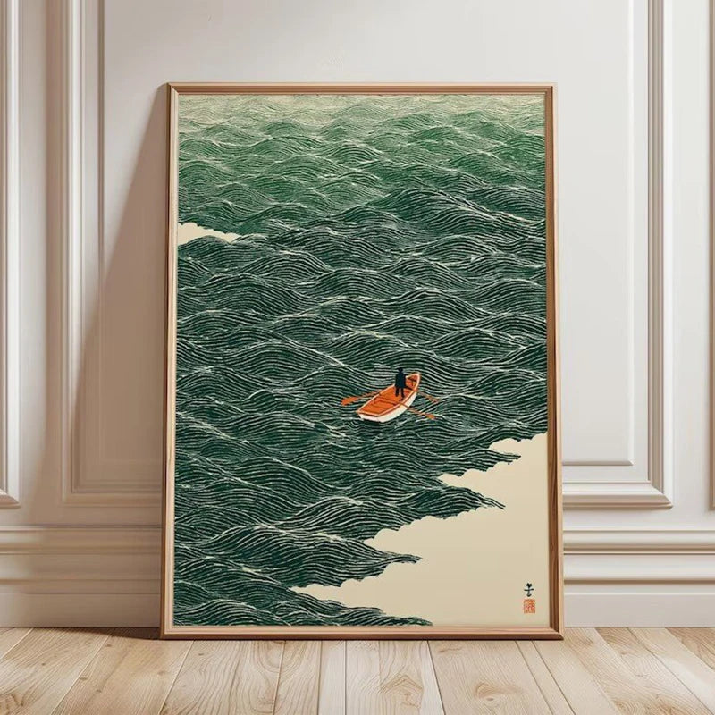 Japanese Tiger Koi Fish Crane Canvas Wall Art | Asian Decor