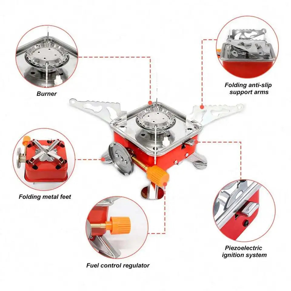 Compact Folding Wind Resistant Gas Burner, Outdoor Gas Stove with Gas Tank, Travel Cooking Kit for Hiking Camping Picnic BBQ Peaceful Pleasures Health and Wellness