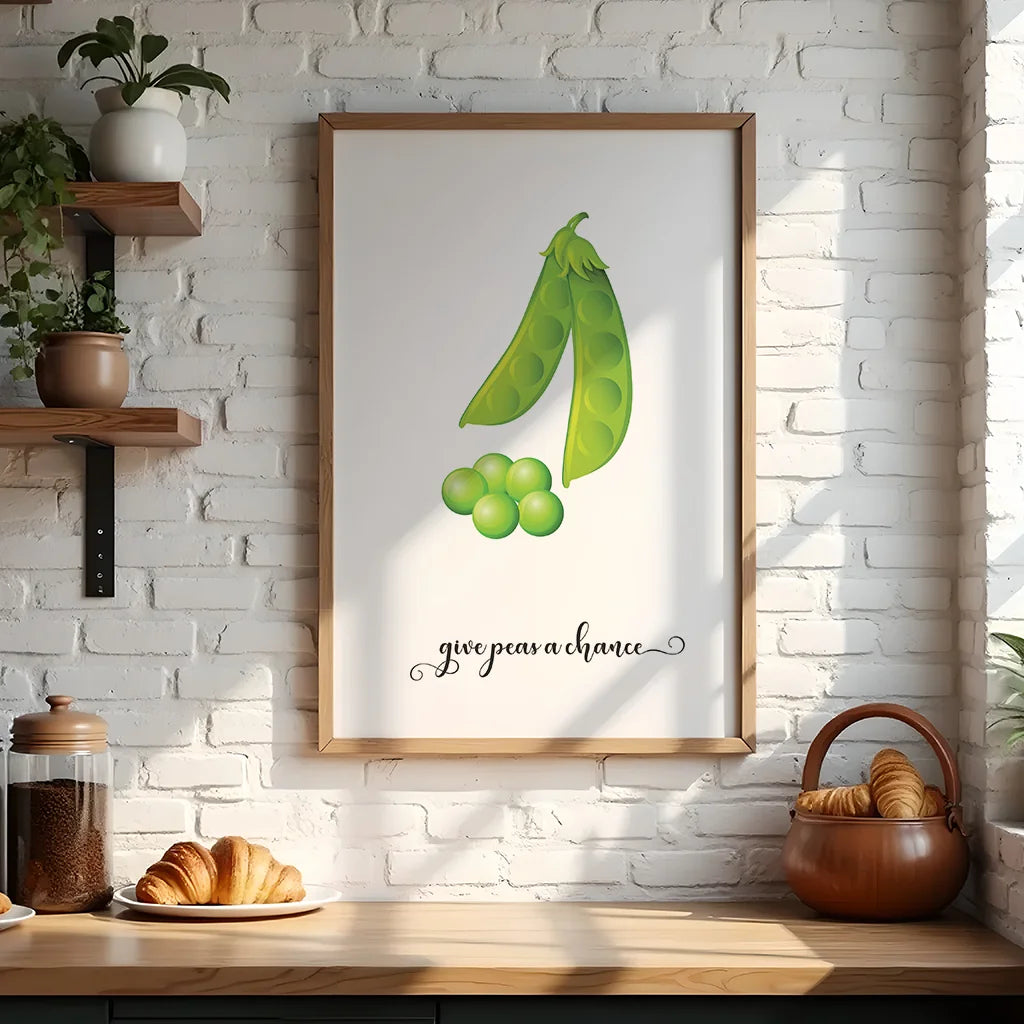 Kitchen Inspirational Quotes Wall Art, Modern Pea Cupcake Canvas Painting, Minimalist Poster Print for Kitchen Dining Room Décor Peaceful Pleasures Health and Wellness