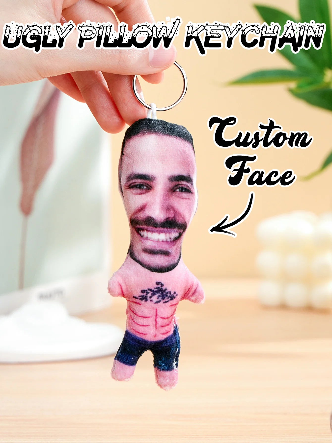 1pc Custom Face Pillow Keychain Funny Ugly Plush Keychain Custom Photo Keyring Gift For Friends Family Boyfriend Girlfriend Peaceful Pleasures Health and Wellness Style 1 6x12cm