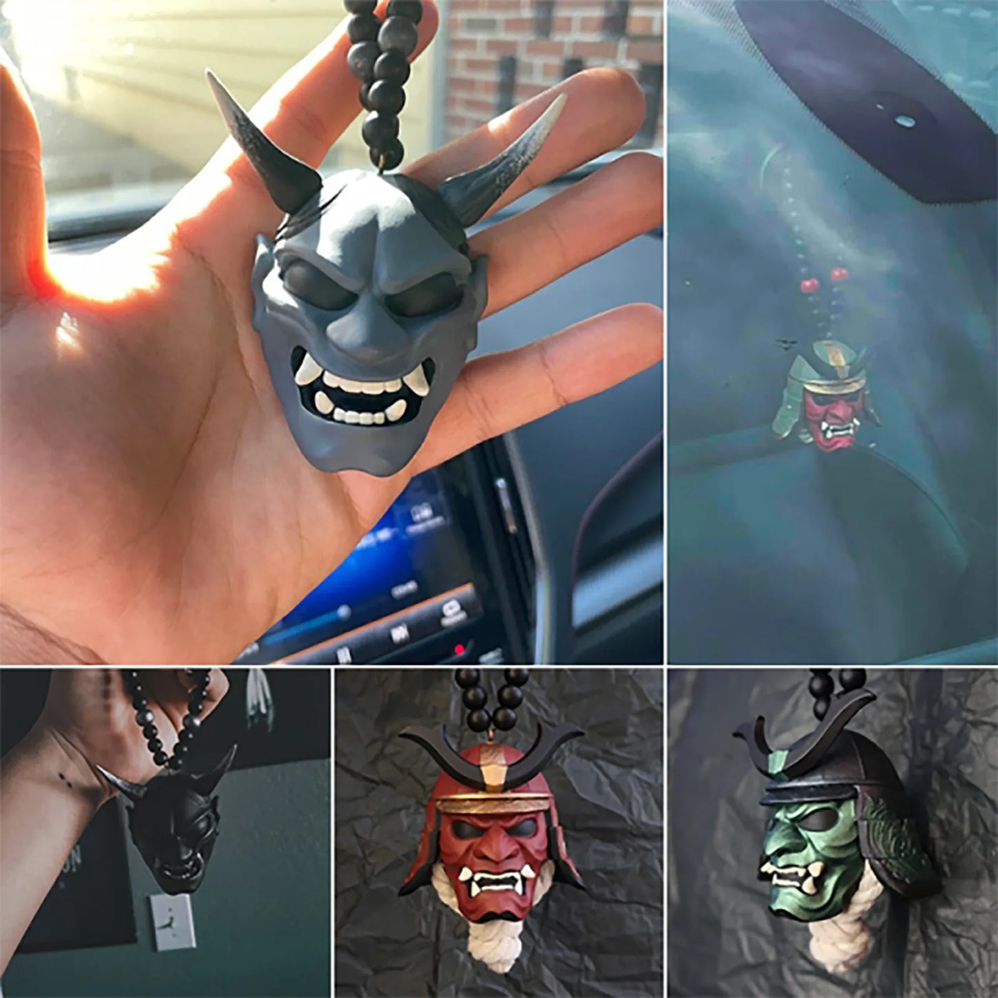 Japanese Oni Hannya Mask Car Mirror Charm Pendant | Resin