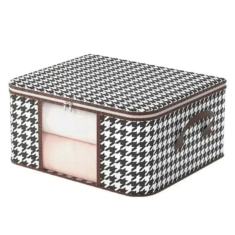 Visible Large Capacity Storage Box Portable Household Clothes Organizer With Handles Foldable Dustproof Quilt Zipper Container Peaceful Pleasures Health and Wellness black and white 60x 40x 30