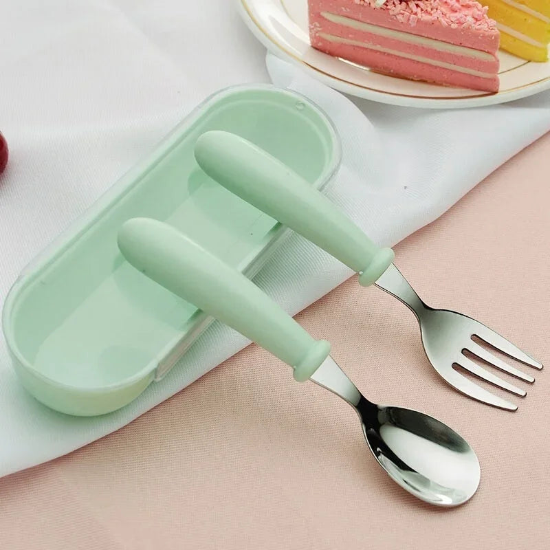 Children Spoon Forks Box Kids Stainless Steel Cutlery Portable Baby