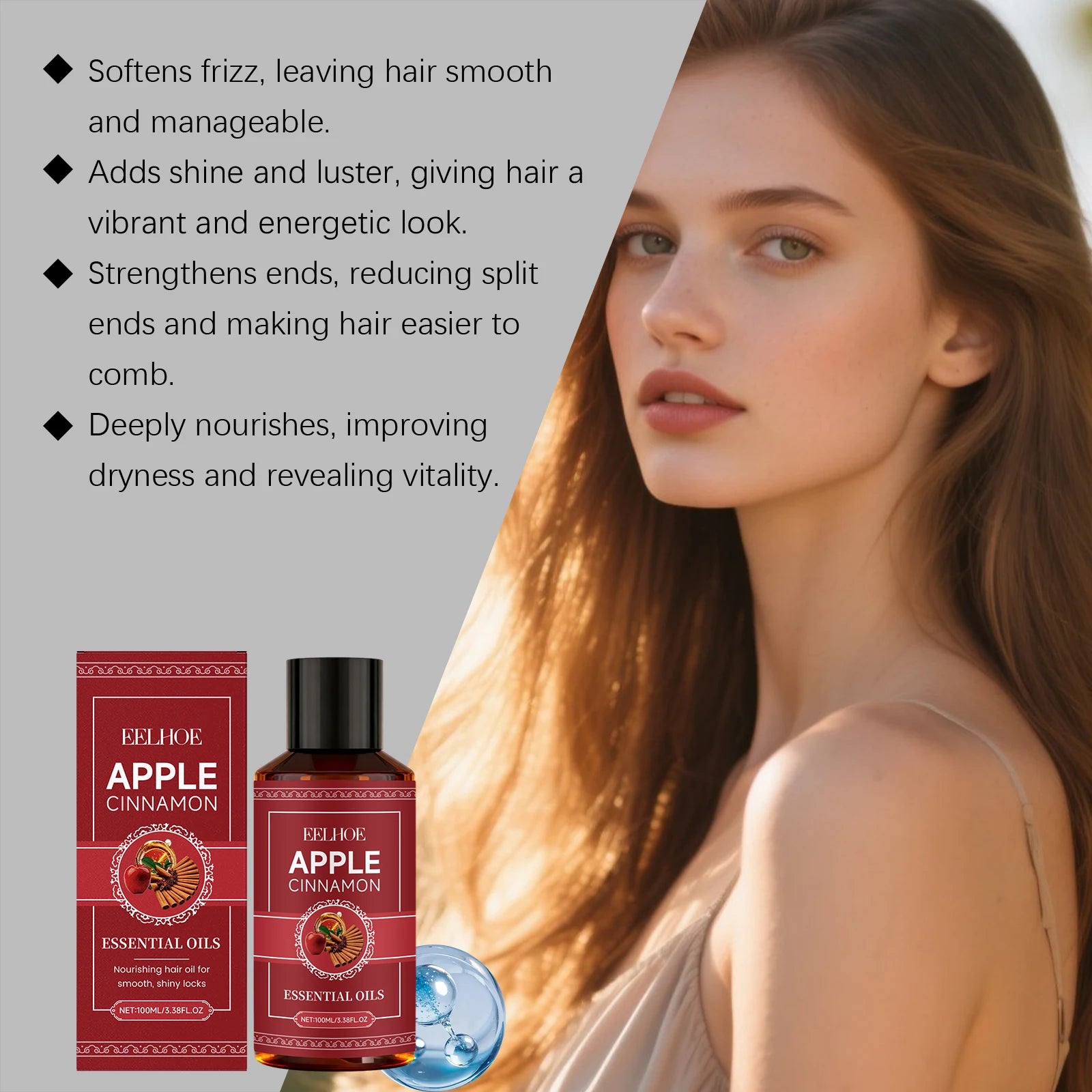 Apple Cinnamon Essential Oils Deeply Nourishing Improving Dry Hair Quality Strengthens Ends Reducing Split Moisturizing Hair Oil Peaceful Pleasures Health and Wellness
