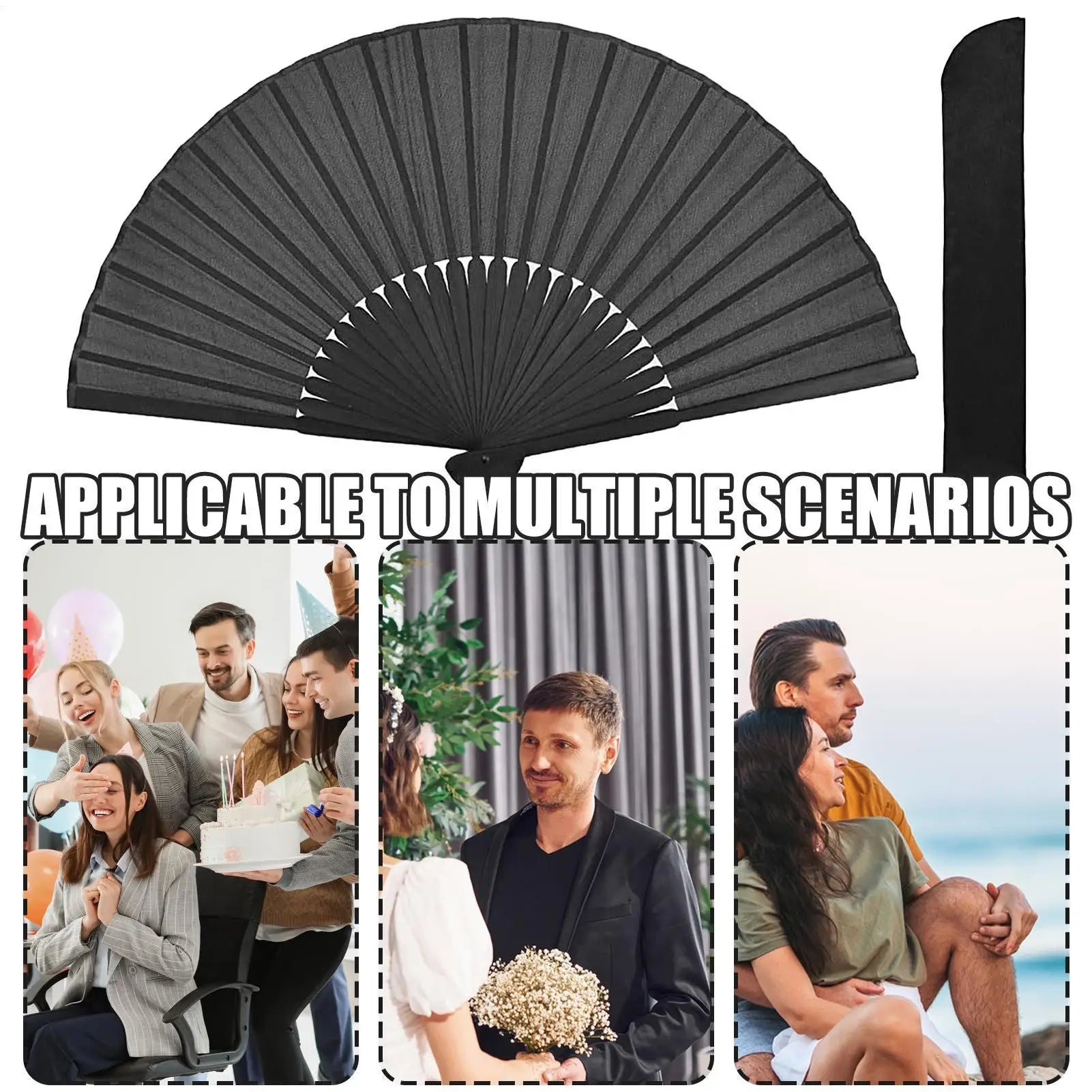 Folding Hand Fan Portable Black Silk Hand Fan Chinese Style Black Vintage Hand Fan Classic black cool ancient fan Home Gift Peaceful Pleasures Health and Wellness