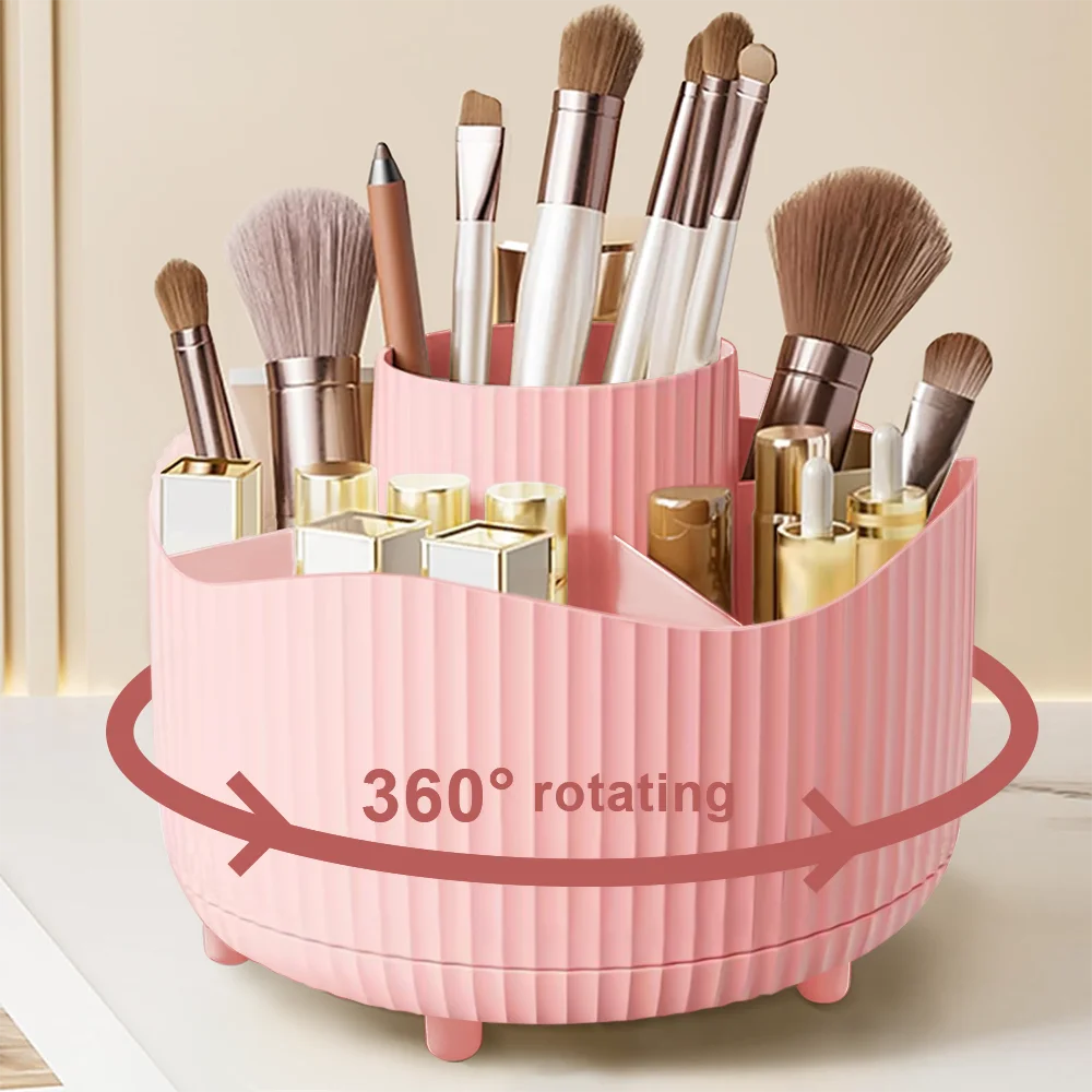 Rotating Makeup Organizer with Brush Holder & Perfume Tray